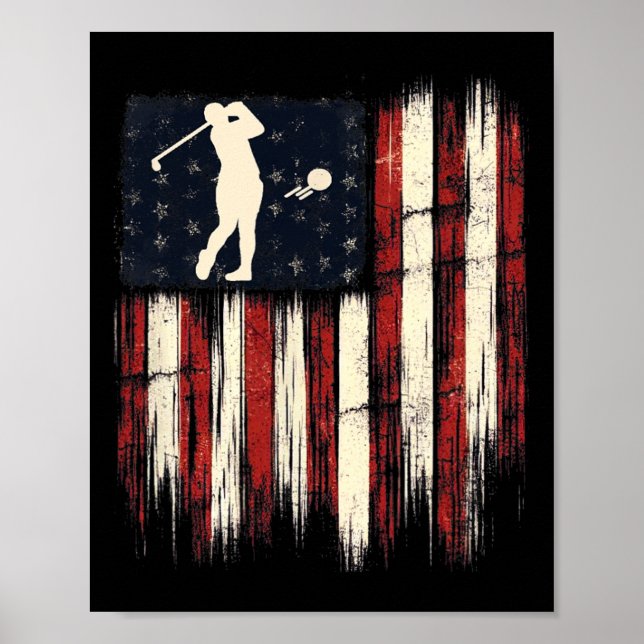 Patriotic Distressed Flag Gift For Men Kids Golf  Poster (Front)