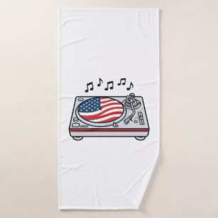 Patriotic DJ Turntable Music Vintage Shirt Design_ Bath Towel