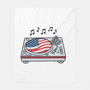 Patriotic DJ Turntable Music Vintage Shirt Design_ Fleece Blanket