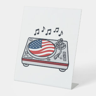 Patriotic DJ Turntable Music Vintage Shirt Design_ Pedestal Sign