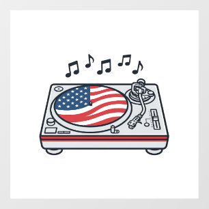 Patriotic DJ Turntable Music Vintage Shirt Design_ Window Cling