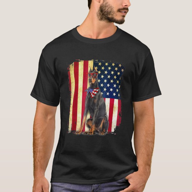 Patriotic Doberman American Flag Usa Dog T-Shirt (Front)