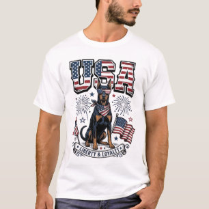 Patriotic Doberman USA Vintage Engraving Shirt Des