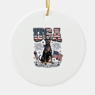 Patriotic Doberman USA Vintage Engraving Shirt Des Ceramic Tree Decoration