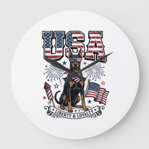 Patriotic Doberman USA Vintage Engraving Shirt Des Large Clock