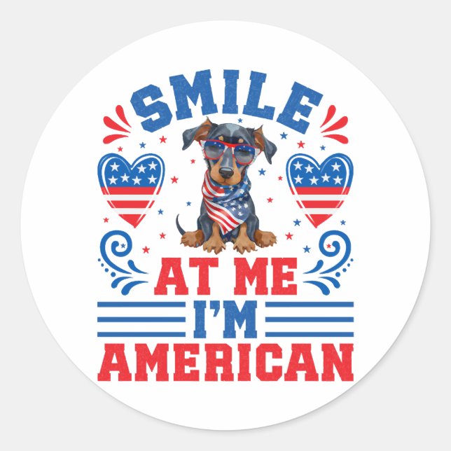 Patriotic Dobermann Dog For 4th of July Classic Round Sticker (Front)