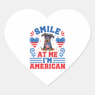 Patriotic Dobermann Dog For 4th of July Heart Sticker