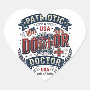 Patriotic Doctor 4th of July Vintage Shirt Design_ Heart Sticker
