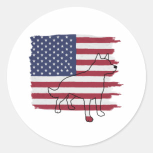Patriotic DOG American Flag Vintage Classic Round Sticker