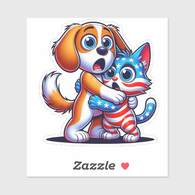 Patriotic Dog and Cat in Shock Sticker (Sheet)
