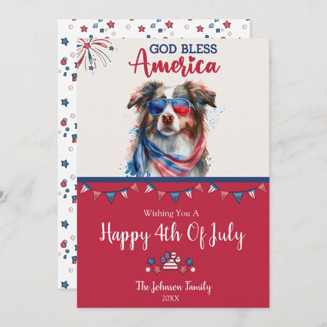 Patriotic Dog-Australian Shepherd 4th Of July Card (Front/Back)