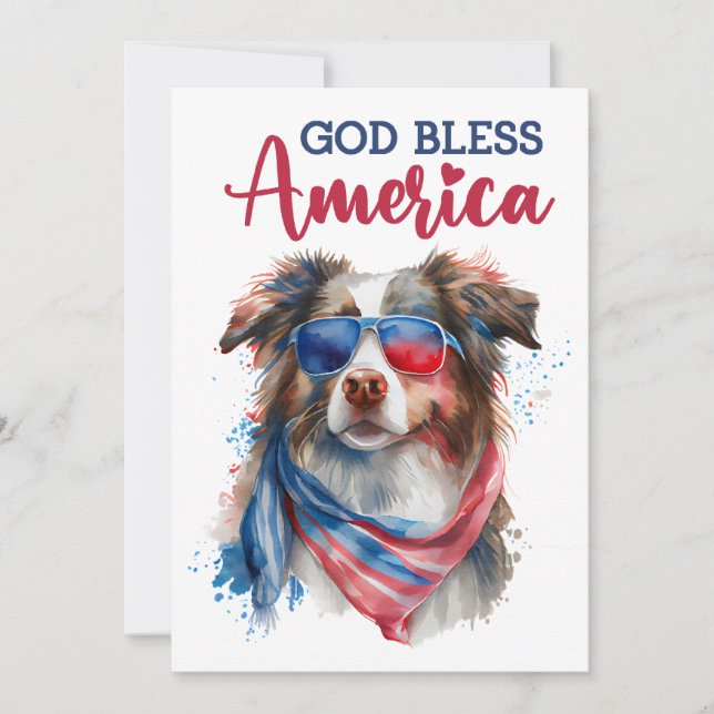 Patriotic Dog-Australian Shepherd 4th Of July Card (Front)