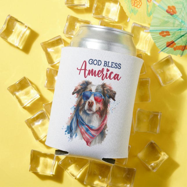 Patriotic Dog-Australian Shepherd Can Cooler (In Situ Summer)