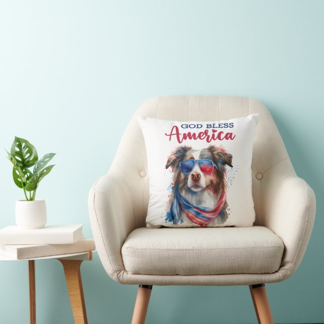 Patriotic Dog-Australian Shepherd Cushion (Chair)