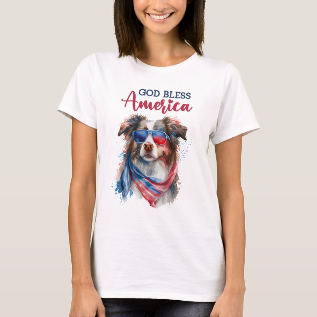 Patriotic Dog-Australian Shepherd T-Shirt (Front)