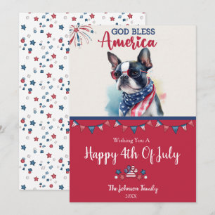 Patriotic Dog- Boston Terrier 4th of July Card