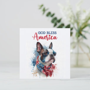 Patriotic Dog-Boston Terrier 4th of July Card