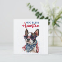 Patriotic Dog-Boston Terrier 4th of July Card