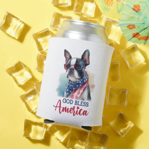 Patriotic Dog-Boston Terrier Can Cooler