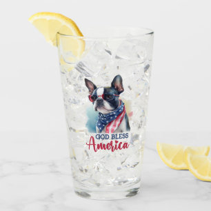 Patriotic Dog-Boston Terrier Glass