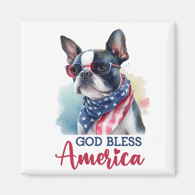 Patriotic Dog-Boston Terrier Magnet (Front)