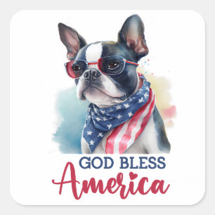 Patriotic Dog-Boston Terrier Square Sticker