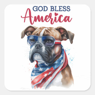 Patriotic Dog-Boxer Square Sticker