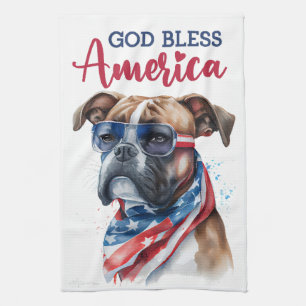 Patriotic Dog-Boxer Tea Towel