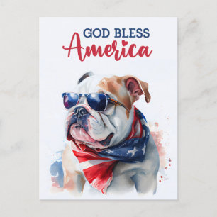 Patriotic Dog-Bulldog, God Bless America Postcard