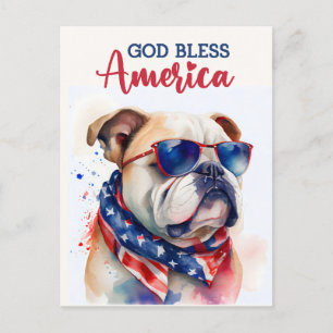 Patriotic Dog-Bulldog, God Bless America Postcard