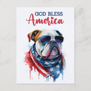 Patriotic Dog-Bulldog, God Bless America Postcard