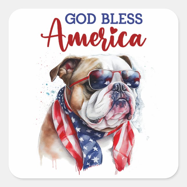 Patriotic Dog-Bulldog Square Sticker (Front)
