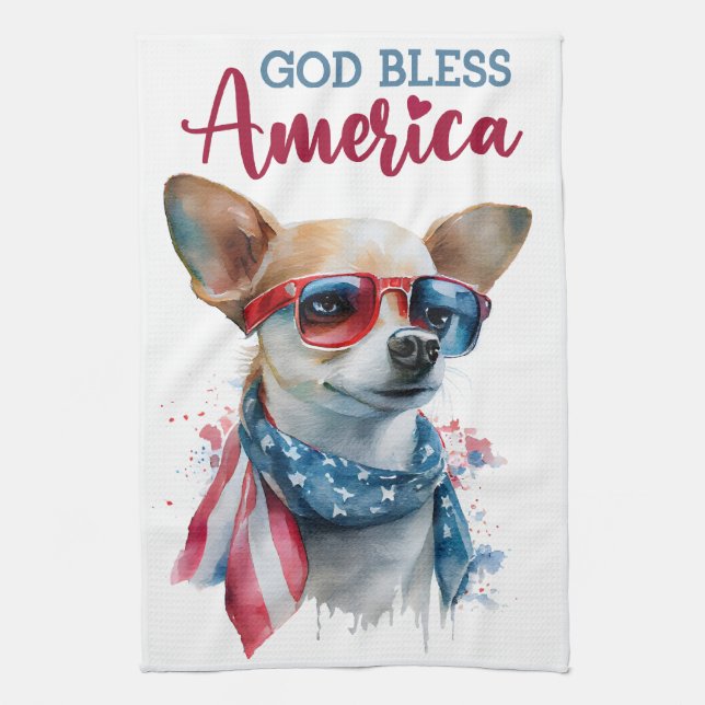 Patriotic Dog-Chihuahua Tea Towel (Vertical)
