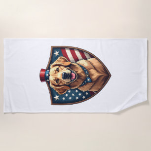 Patriotic Dog Dad Golden Retriever Engraving Shirt Beach Towel