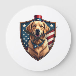 Patriotic Dog Dad Golden Retriever Engraving Shirt Large Clock