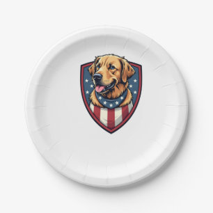 Patriotic Dog Dad Golden Retriever Engraving Shirt Paper Plate