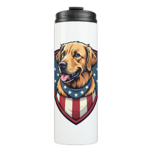 Patriotic Dog Dad Golden Retriever Engraving Shirt Thermal Tumbler