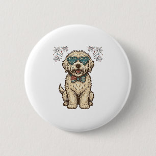 Patriotic Dog Fireworks Vintage Shirt Design (2)_1 6 Cm Round Badge