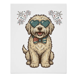 Patriotic Dog Fireworks Vintage Shirt Design (2)_1 Poster