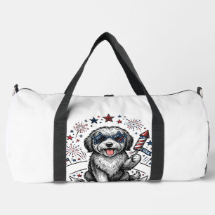 Patriotic Dog Fireworks Vintage Vector Shirt_1 Duffle Bag