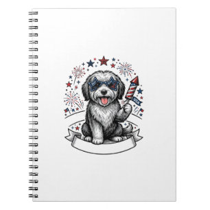Patriotic Dog Fireworks Vintage Vector Shirt_1 Notebook