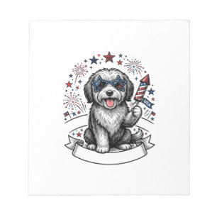 Patriotic Dog Fireworks Vintage Vector Shirt_1 Notepad