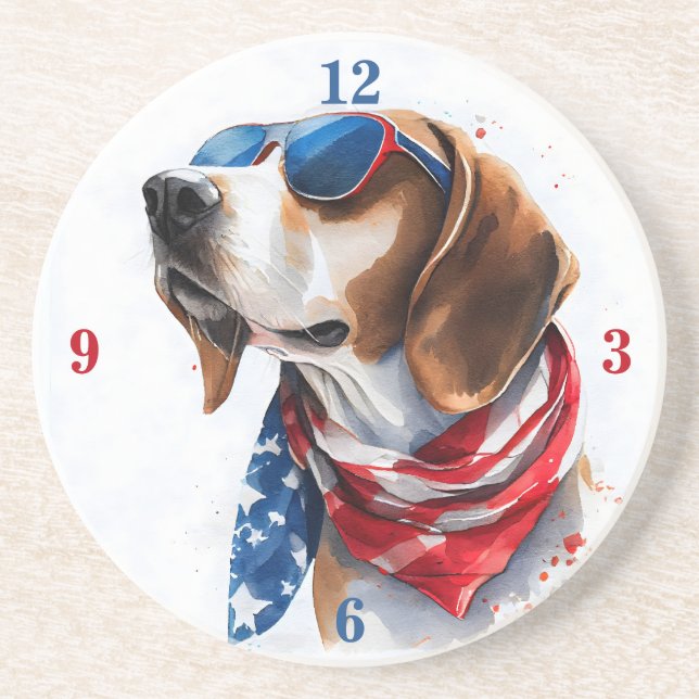 Patriotic Dog  Foxhound 4th Of July Coaster (Front)