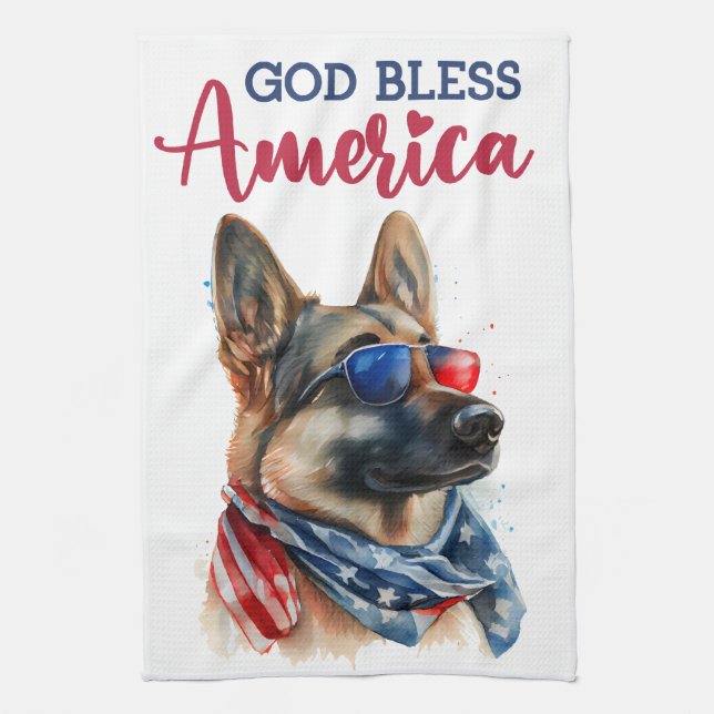 Patriotic Dog-German Shepherd Tea Towel (Vertical)