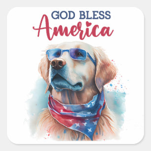 Patriotic Dog-Golden Retriever Square Sticker