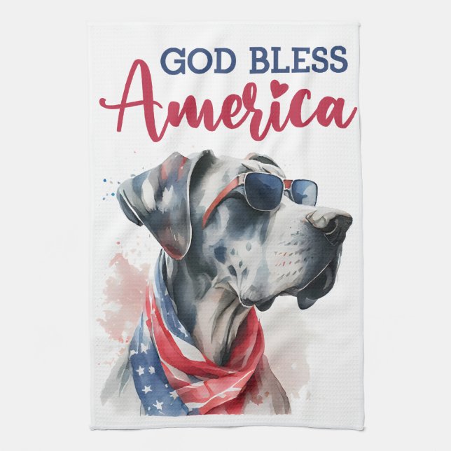 Patriotic Dog-Great Dane Tea Towel (Vertical)