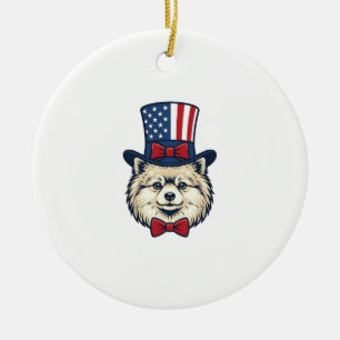 Patriotic Dog Head Vintage Engraving Vector Design Ceramic Tree Decoration