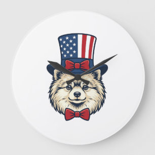 Patriotic Dog Head Vintage Engraving Vector Design Large Clock