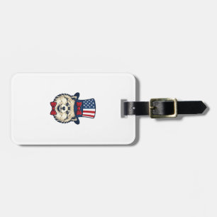 Patriotic Dog Head Vintage Engraving Vector Design Luggage Tag