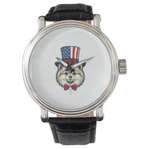 Patriotic Dog Head Vintage Engraving Vector Design Watch